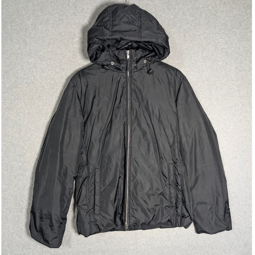 United Colors of Benetton Puffer Jacket Womens Large Black Down Hooded Gorpcore